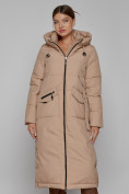 Оптом Пальто утепленное с капюшоном зимнее женское бежевого цвета 133159B, фото 8