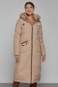 Оптом Пальто утепленное с капюшоном зимнее женское бежевого цвета 133159B в Санкт-Петербурге, фото 9