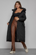 Оптом Пальто утепленное с капюшоном зимнее женское черного цвета 133159Ch, фото 12
