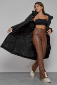 Оптом Пальто утепленное с капюшоном зимнее женское черного цвета 133159Ch в Самаре, фото 13