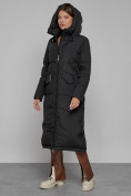 Оптом Пальто утепленное с капюшоном зимнее женское черного цвета 133159Ch, фото 5