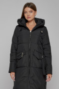Оптом Пальто утепленное с капюшоном зимнее женское черного цвета 133159Ch, фото 8