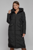 Оптом Пальто утепленное с капюшоном зимнее женское черного цвета 133159Ch в Перми, фото 9