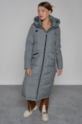 Оптом Пальто утепленное с капюшоном зимнее женское серого цвета 133159Sr в Волгоградке, фото 11