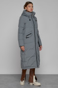 Оптом Пальто утепленное с капюшоном зимнее женское серого цвета 133159Sr, фото 3