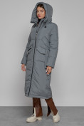 Оптом Пальто утепленное с капюшоном зимнее женское серого цвета 133159Sr, фото 5