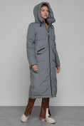 Оптом Пальто утепленное с капюшоном зимнее женское серого цвета 133159Sr в Новосибирске, фото 6