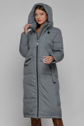 Оптом Пальто утепленное с капюшоном зимнее женское серого цвета 133159Sr в Нижнем Новгороде, фото 7