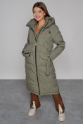 Оптом Пальто утепленное с капюшоном зимнее женское зеленого цвета 133159Z, фото 10