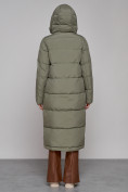 Оптом Пальто утепленное с капюшоном зимнее женское зеленого цвета 133159Z, фото 4