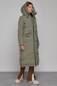 Оптом Пальто утепленное с капюшоном зимнее женское зеленого цвета 133159Z в Перми, фото 6