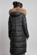 Оптом Пальто утепленное с капюшоном и мехом зимнее женское черного цвета 133203Ch, фото 8