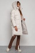 Оптом Пальто утепленное с капюшоном зимнее женское бежевого цвета 133208B, фото 16