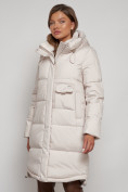 Оптом Пальто утепленное с капюшоном зимнее женское бежевого цвета 133208B, фото 19