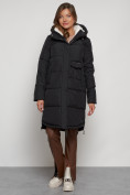 Оптом Пальто утепленное с капюшоном зимнее женское черного цвета 133208Ch в Сочи