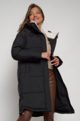 Оптом Пальто утепленное с капюшоном зимнее женское черного цвета 133208Ch в Ульяновске, фото 15