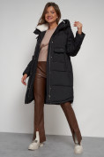 Оптом Пальто утепленное с капюшоном зимнее женское черного цвета 133208Ch в Казани, фото 16