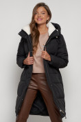 Оптом Пальто утепленное с капюшоном зимнее женское черного цвета 133208Ch, фото 18