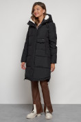 Оптом Пальто утепленное с капюшоном зимнее женское черного цвета 133208Ch в Челябинске, фото 2