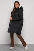 Оптом Пальто утепленное с капюшоном зимнее женское черного цвета 133208Ch в Челябинске, фото 19