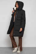 Оптом Пальто утепленное с капюшоном зимнее женское черного цвета 133208Ch, фото 20