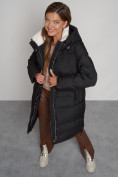 Оптом Пальто утепленное с капюшоном зимнее женское черного цвета 133208Ch, фото 24