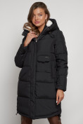Оптом Пальто утепленное с капюшоном зимнее женское черного цвета 133208Ch в Омске, фото 26