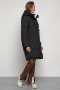 Оптом Пальто утепленное с капюшоном зимнее женское черного цвета 133208Ch в Челябинске, фото 3