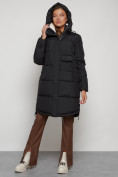 Оптом Пальто утепленное с капюшоном зимнее женское черного цвета 133208Ch, фото 5