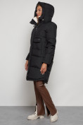 Оптом Пальто утепленное с капюшоном зимнее женское черного цвета 133208Ch в Самаре, фото 6