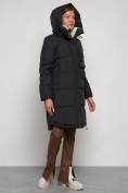 Оптом Пальто утепленное с капюшоном зимнее женское черного цвета 133208Ch, фото 7