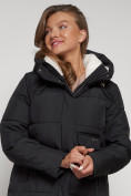 Оптом Пальто утепленное с капюшоном зимнее женское черного цвета 133208Ch, фото 9