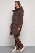 Оптом Пальто утепленное с капюшоном зимнее женское коричневого цвета 133208K, фото 2