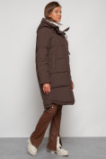 Оптом Пальто утепленное с капюшоном зимнее женское коричневого цвета 133208K, фото 3