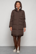 Оптом Пальто утепленное с капюшоном зимнее женское коричневого цвета 133208K, фото 5