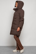 Оптом Пальто утепленное с капюшоном зимнее женское коричневого цвета 133208K, фото 6