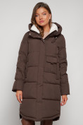 Оптом Пальто утепленное с капюшоном зимнее женское коричневого цвета 133208K, фото 9