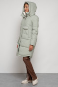 Оптом Пальто утепленное с капюшоном зимнее женское светло-зеленого цвета 133208ZS, фото 6