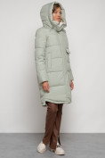 Оптом Пальто утепленное с капюшоном зимнее женское светло-зеленого цвета 133208ZS, фото 7
