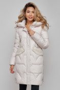 Оптом Пальто утепленное с капюшоном зимнее женское бежевого цвета 13332B, фото 10