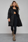 Оптом Пальто утепленное с капюшоном зимнее женское черного цвета 13332Ch в Хабаровске, фото 15