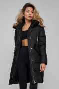Оптом Пальто утепленное с капюшоном зимнее женское черного цвета 13332Ch в Волгоградке, фото 16