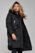 Оптом Пальто утепленное с капюшоном зимнее женское черного цвета 13332Ch в Казани, фото 17