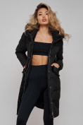 Оптом Пальто утепленное с капюшоном зимнее женское черного цвета 13332Ch, фото 18
