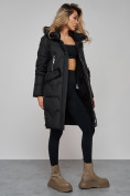 Оптом Пальто утепленное с капюшоном зимнее женское черного цвета 13332Ch в Омске, фото 19