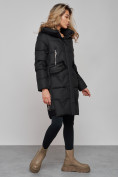 Оптом Пальто утепленное с капюшоном зимнее женское черного цвета 13332Ch в Самаре, фото 2