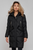 Оптом Пальто утепленное с капюшоном зимнее женское черного цвета 13332Ch в Омске, фото 5
