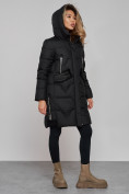 Оптом Пальто утепленное с капюшоном зимнее женское черного цвета 13332Ch в Волгоградке, фото 7