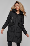 Оптом Пальто утепленное с капюшоном зимнее женское черного цвета 13332Ch в Омске, фото 8