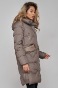 Оптом Пальто утепленное с капюшоном зимнее женское коричневого цвета 13332K, фото 10